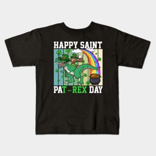 Happy Saint Pat-Rex Day Leprechaun With T-Rex Kids T-Shirt